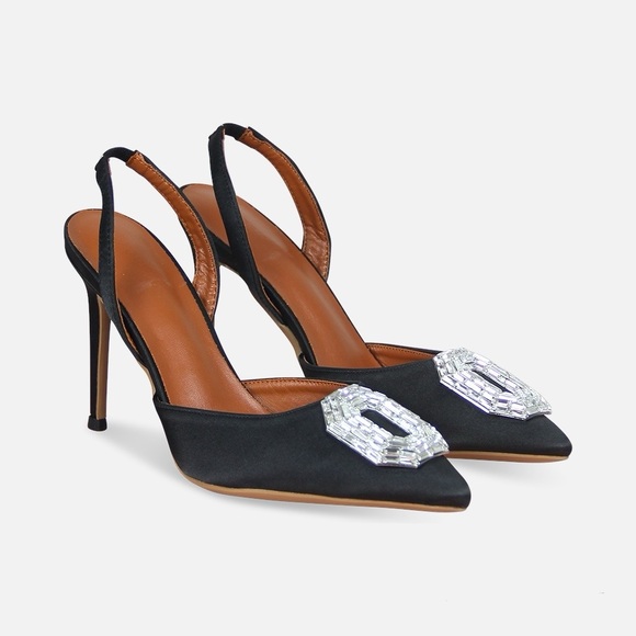 lustingforshoes Shoes - Amina Camelia Stiletto Slingback Pumps in Black Satin, Women, Black, Pumps, Heel